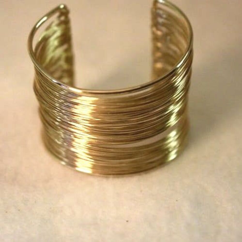 Voguish Gold Tone Wire Strands Full Cuff 6"-8" Grunge Y2K Bracelet